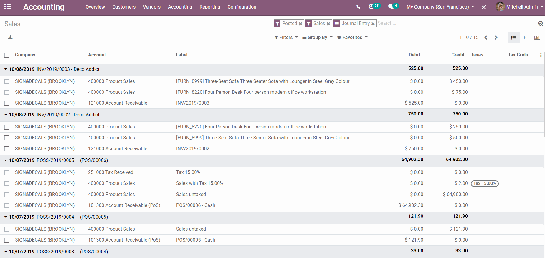 Odoo- Echantillon n° 3 pour trois colonnes