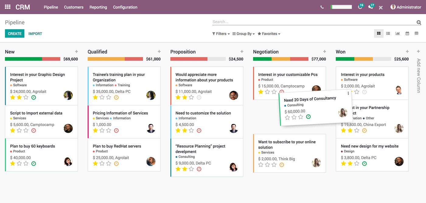 Odoo- Echantillon n° 3 pour trois colonnes